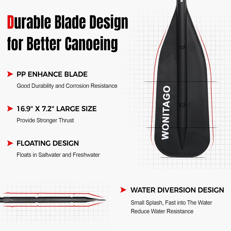 WONITAGO Canoe Paddle Aluminum Shaft with PP Blade, Floating Adjustable Paddle for Canoeing, Boating and Rafting, 122-152 cm/4-5 Ft - Image 3